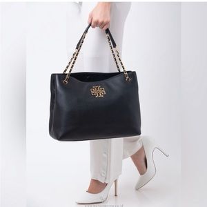 Tory Burch Britten Triple Tote Shoulder Bag In Black & Rolled Gold (NWT)